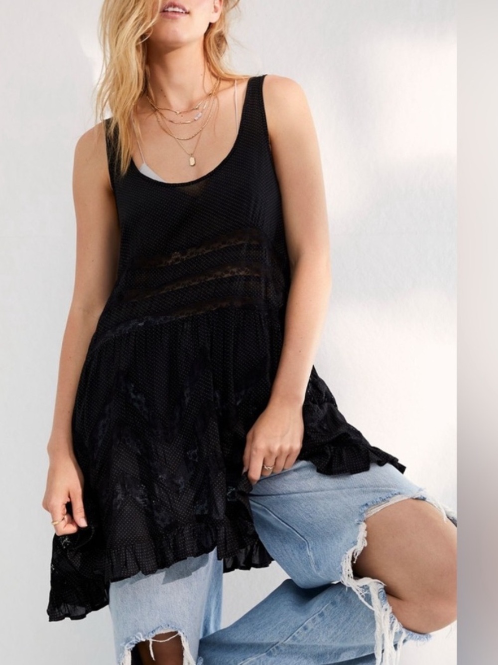 Free People Voile & Lace Polka Dot Trapeze Slip M